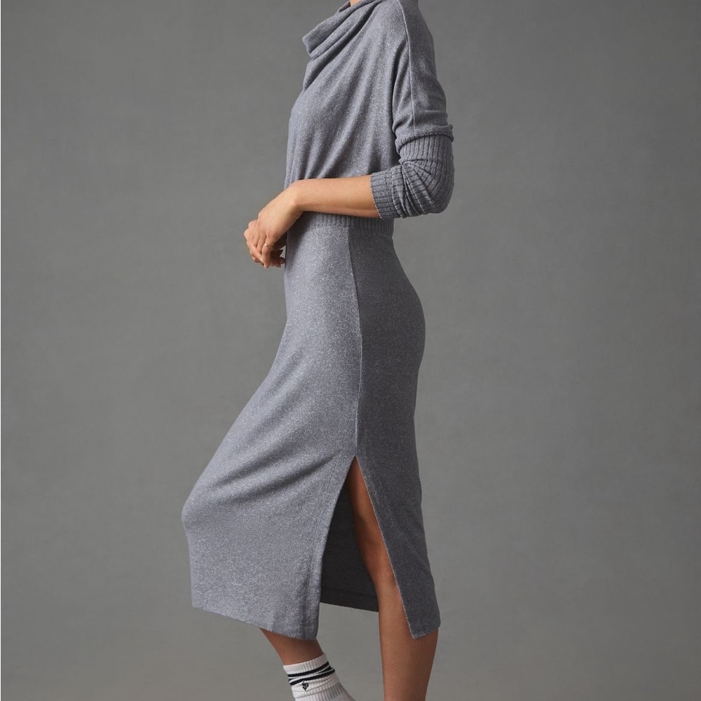 Daily Practice by Anthropologie Grey Cowl Neck MIDI Arabella Dress